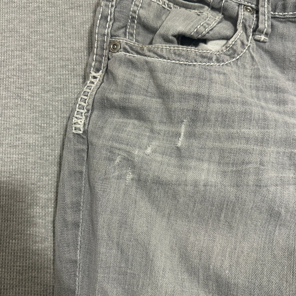 BKE Derek Straight Mens Gray Distressed Jeans 33R ABM12037 Thick Stitch - Picture 12 of 16